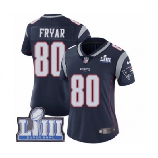 Women's Nike New England Patriots #80 Irving Fryar Navy Blue Team Color Vapor Untouchable Limited Player Super Bowl LIII Bound NFL Jersey - Ujersey