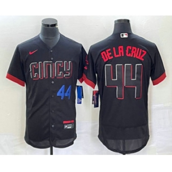 Men's Nike Cincinnati Reds #44 Elly De La Cruz Number Black 2023 City Connect Flex Base Stitched Baseball Jersey1 - Ujersey