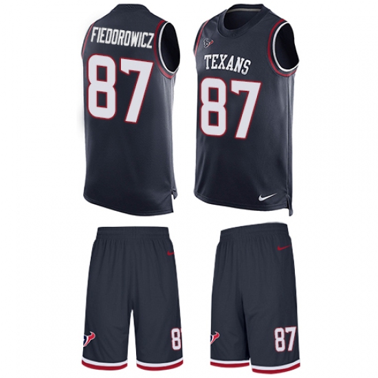 Men's Nike Houston Texans #87 C.J. Fiedorowicz Limited Navy Blue Tank Top Suit NFL Jersey - Ujersey