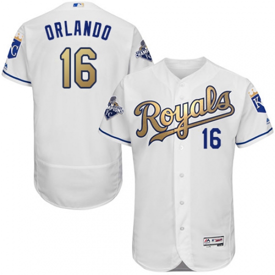 Men's Majestic Kansas City Royals #16 Paulo Orlando Authentic White 2015 World Series Champions Gold Program FlexBase MLB Jersey - Ujersey