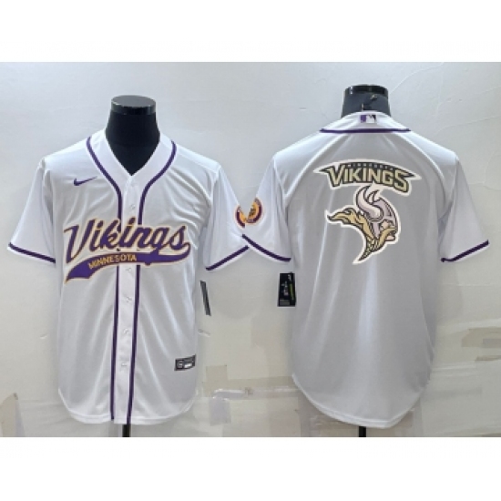 Men's Minnesota Vikings White Team Big Logo With Patch Cool Base Stitched Baseball Jersey - Ujersey