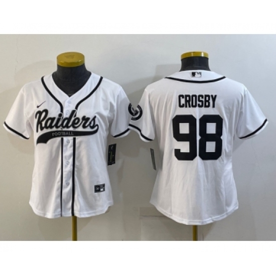 Women's Las Vegas Raiders #98 Maxx Crosby White With Patch Cool Base Stitched Baseball Jersey - Ujersey