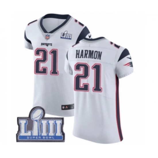Men's Nike New England Patriots #21 Duron Harmon White Vapor Untouchable Elite Player Super Bowl LIII Bound NFL Jersey - Ujersey