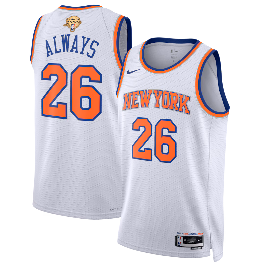 Unisex New York Knicks Nike White 2026 NBA Finals Champions Always 26 Swingman Jersey - Association Edition