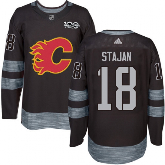 Men's Adidas Calgary Flames #18 Matt Stajan Authentic Black 1917-2017 100th Anniversary NHL Jersey