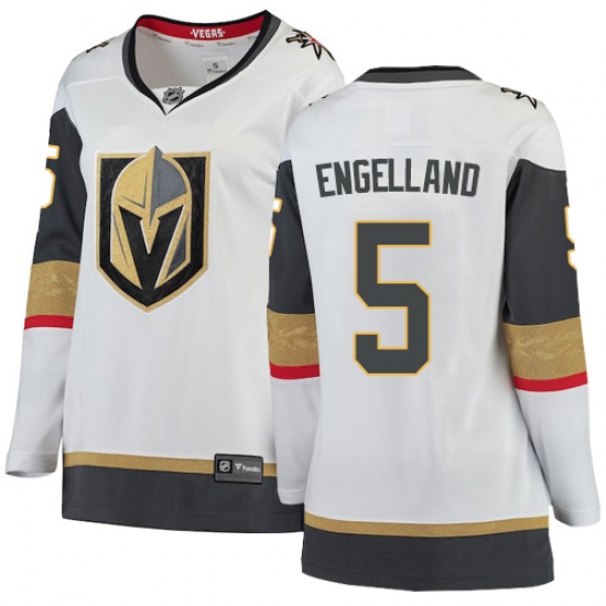 Women's Vegas Golden Knights #5 Deryk Engelland Authentic White Away Fanatics Branded Breakaway NHL Jersey - Ujersey
