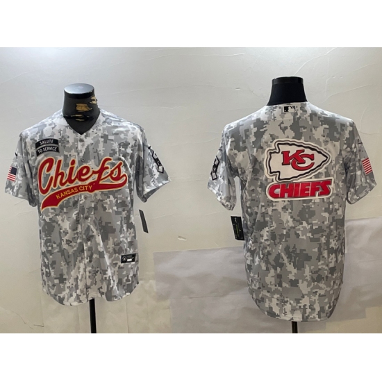 Men's Kansas City Chiefs Team Logo 2024 Arctic Camo Salute to Service Stitched Baseball Jerseys - Ujersey