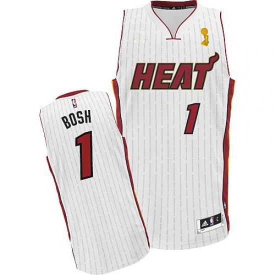Men's Adidas Miami Heat #1 Chris Bosh Authentic White Championship Ring Ceremony NBA Jersey - Ujersey