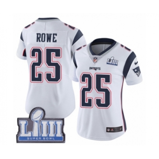 Women's Nike New England Patriots #25 Eric Rowe White Vapor Untouchable Limited Player Super Bowl LIII Bound NFL Jersey - Ujersey