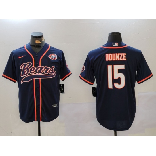 Men's Chicago Bears #15 Rome Odunze Navy Throwback With Cool Base Stitched Baseball Jersey - Ujersey