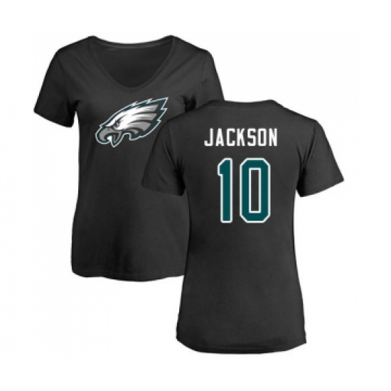 Women's Philadelphia Eagles #10 DeSean Jackson Black Name & Number Logo Slim Fit T-Shirt - Ujersey