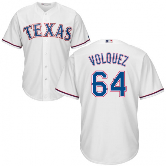 Youth Majestic Texas Rangers #64 Edinson Volquez Replica White Home Cool Base MLB Jersey - Ujersey