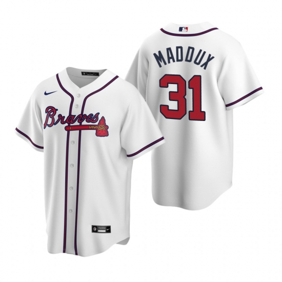 Men's Nike Atlanta Braves #31 Greg Maddux White Home Stitched Baseball Jersey - Ujersey