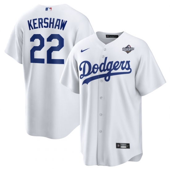 Men's Los Angeles Dodgers #22 Clayton Kershaw White 2025 World Series Home Cool Base Stitched Baseball Jersey - Ujersey