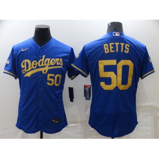 Men's Nike Los Angeles Dodgers #50 Mookie Betts Blue Gold Elite Jersey - Ujersey