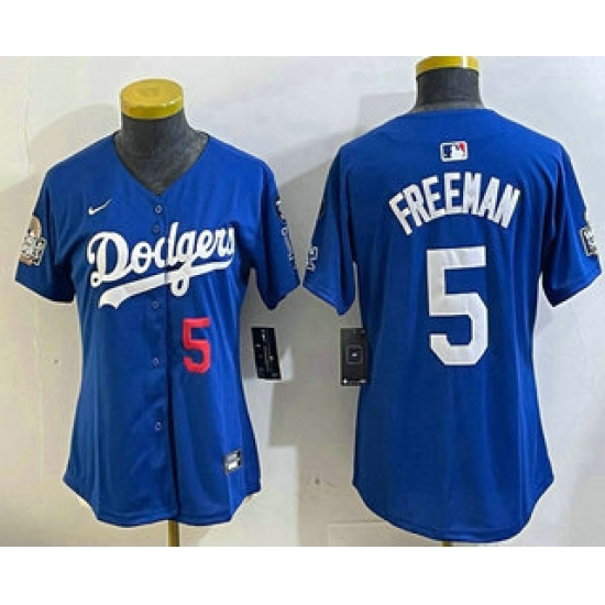 Women's Los Angeles Dodgers #5 Freddie Freeman Number Blue 2024 World Series With Fernando 34 Limited Stitched Jerseys - Ujersey