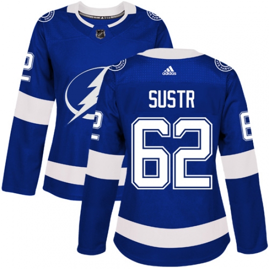Women's Adidas Tampa Bay Lightning #62 Andrej Sustr Authentic Royal Blue Home NHL Jersey - Ujersey