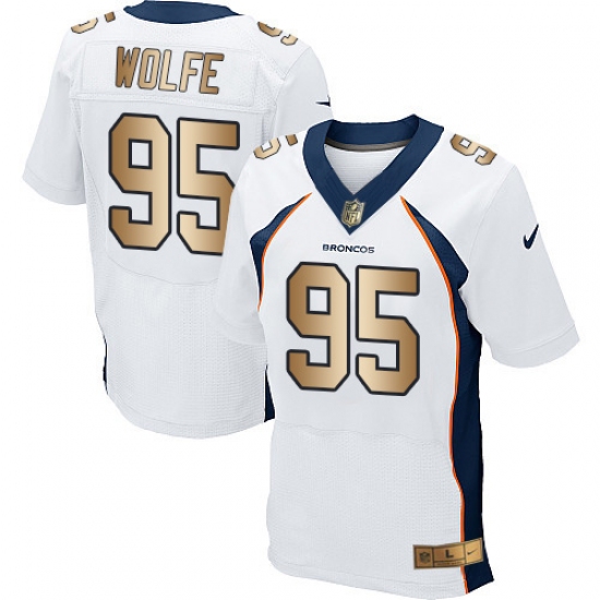 Men's Nike Denver Broncos #95 Derek Wolfe Elite White/Gold NFL Jersey - Ujersey
