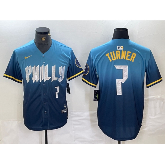 Men's Philadelphia Phillies #7 Trea Turner Number Blue 2024 City Connect Limited Stitched Jersey - Ujersey