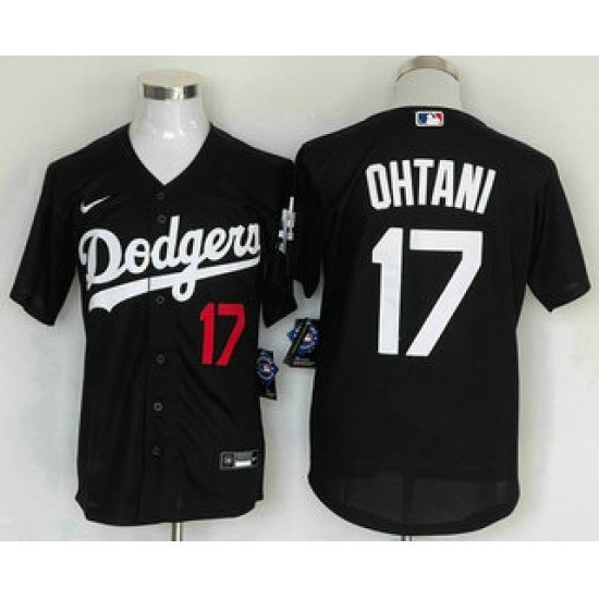 Men's Los Angeles Dodgers #17 Shohei Ohtani Number Black Stitched Cool Base Nike Jersey - Ujersey