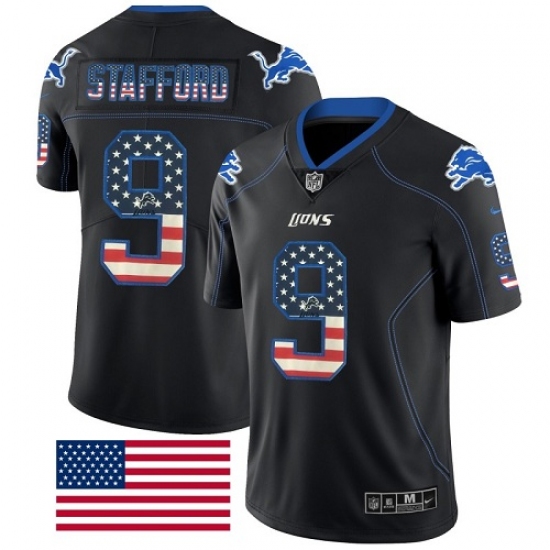 Men's Nike Detroit Lions #9 Matthew Stafford Limited Black Rush USA Flag NFL Jersey - Ujersey