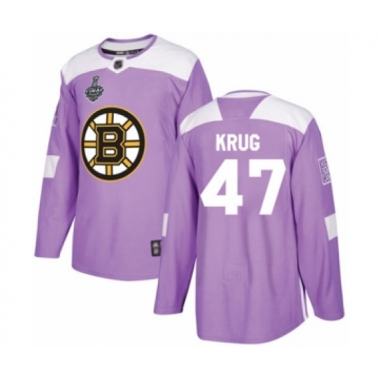 Youth Boston Bruins #47 Torey Krug Authentic Purple Fights Cancer Practice 2019 Stanley Cup Final Bound Hockey Jersey - Ujersey