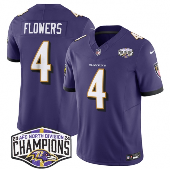 Men's Baltimore Ravens #4 Zay Flowers Purple F.U.S.E 2024 AFC North Division Champions Vapor Limited Football Jersey - Ujersey