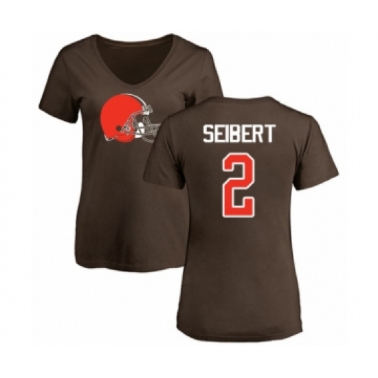 Football Women's Cleveland Browns #2 Austin Seibert Brown Name & Number Logo T-Shirt - Ujersey