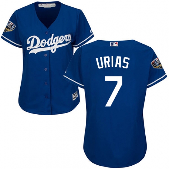 Women's Majestic Los Angeles Dodgers #7 Julio Urias Authentic Royal Blue Alternate Cool Base 2018 World Series MLB Jersey - Ujersey