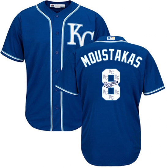 Men's Majestic Kansas City Royals #8 Mike Moustakas Authentic Blue Team Logo Fashion Cool Base MLB Jersey - Ujersey