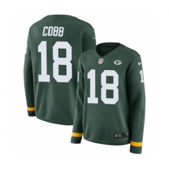 Women's Nike Green Bay Packers #18 Randall Cobb Limited Green Therma Long Sleeve NFL Jersey - Ujersey