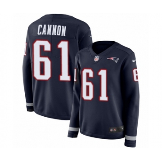 Women's Nike New England Patriots #61 Marcus Cannon Limited Navy Blue Therma Long Sleeve NFL Jersey - Ujersey