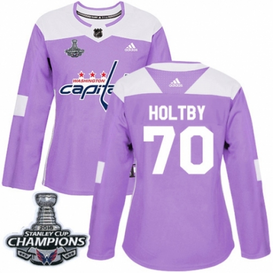 Women's Adidas Washington Capitals #70 Braden Holtby Authentic Purple Fights Cancer Practice 2018 Stanley Cup Final Champions NHL Jersey - Ujersey