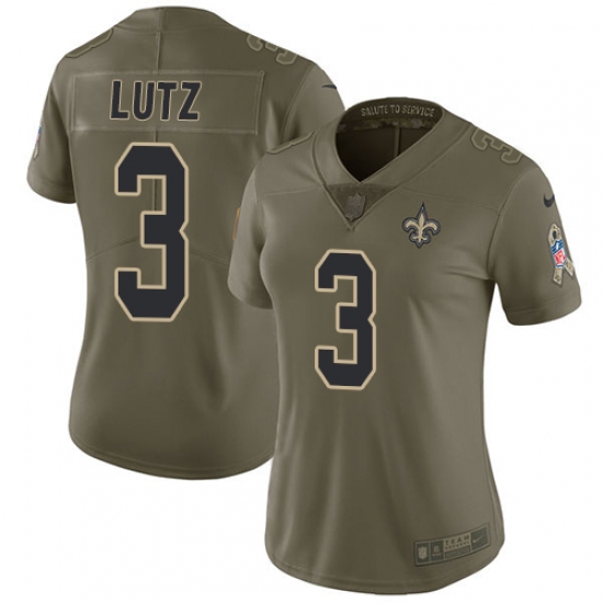 Women's Nike New Orleans Saints #3 Will Lutz Limited Olive 2017 Salute to Service NFL Jersey - Ujersey