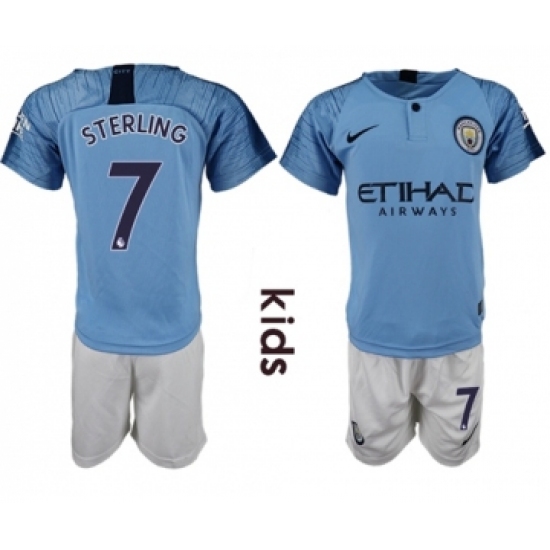 Manchester City #7 Sterling Home Kid Soccer Club Jersey