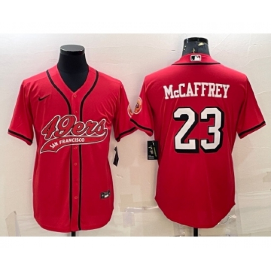 Men's San Francisco 49ers #23 Christian McCaffrey Red Color Rush With Patch Cool Base Stitched Baseball Jersey - Ujersey