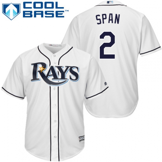 Youth Majestic Tampa Bay Rays #2 Denard Span Authentic White Home Cool Base MLB Jersey - Ujersey