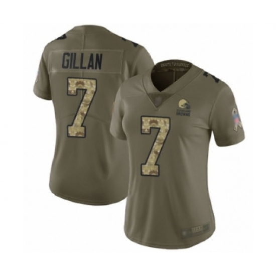 Women's Cleveland Browns #7 Jamie Gillan Limited Olive Camo 2017 Salute to Service Football Jersey