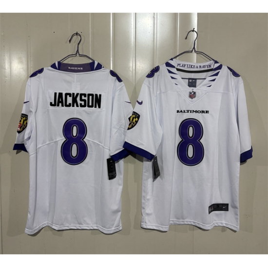 Men's Baltimore Ravens #8 Lamar Jackson White 2026 Alternate Vapor Limited Football Stitched Jersey - Ujersey