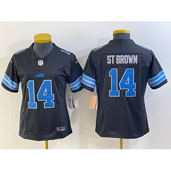 Women's Detroit Lions #14 Amon Ra St Brown Limited Black 2024 FUSE Vapor Jersey - Ujersey