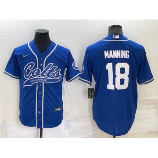 Men's Indianapolis Colts #18 Peyton Manning Blue Stitched MLB Cool Base Nike Baseball Jersey - Ujersey