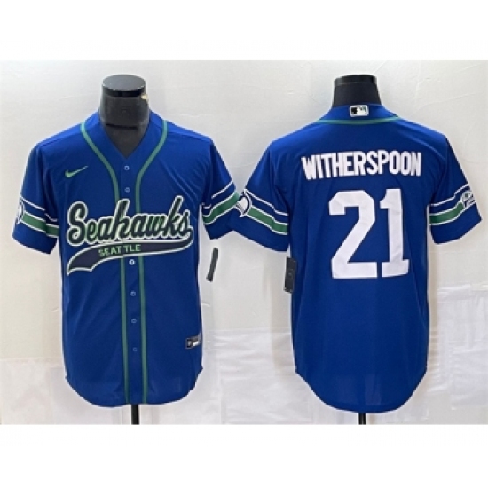 Men's Seattle Seahawks #21 Devon Witherspoon Royal Throwback Cool Base Stitched Baseball Jersey - Ujersey