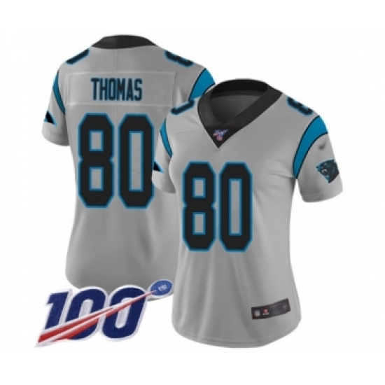 Women's Carolina Panthers #80 Ian Thomas Silver Inverted Legend Limited 100th Season Football Jersey - Ujersey