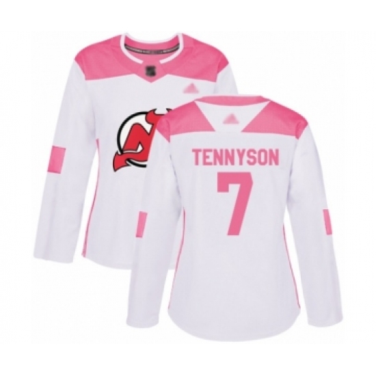 Women's New Jersey Devils #7 Matt Tennyson Authentic White Pink Fashion Hockey Jersey - Ujersey