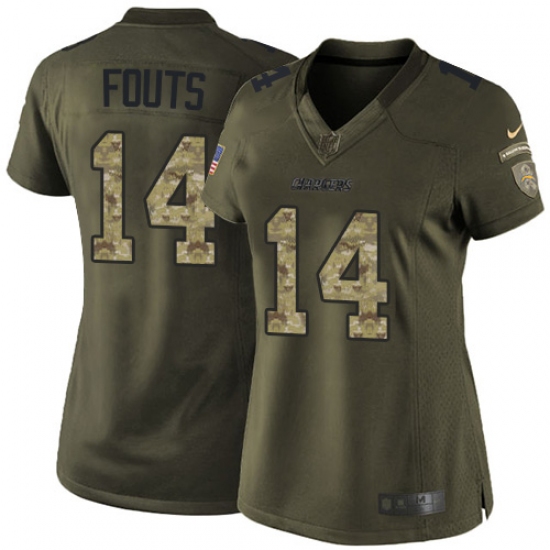 Women's Nike Los Angeles Chargers #14 Dan Fouts Elite Green Salute to Service NFL Jersey - Ujersey