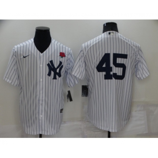 Men's New York Yankees #45 Gerrit Cole White No Name Stitched Rose Nike Cool Base Throwback Jersey - Ujersey