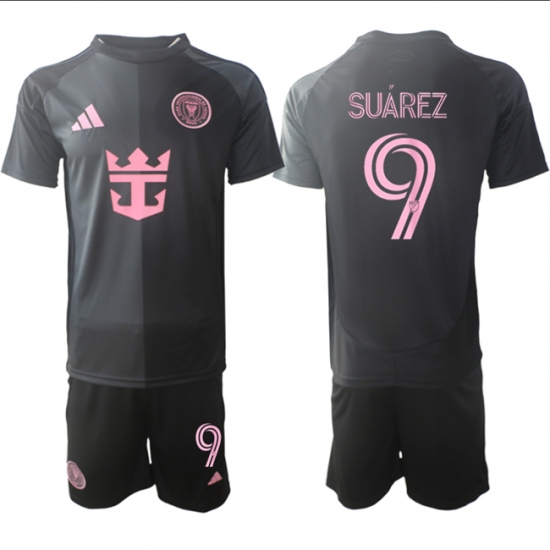 Men's Inter Miami CF #9 Luis Suárez 2025 Black Away Soccer Jersey Suit - Ujersey