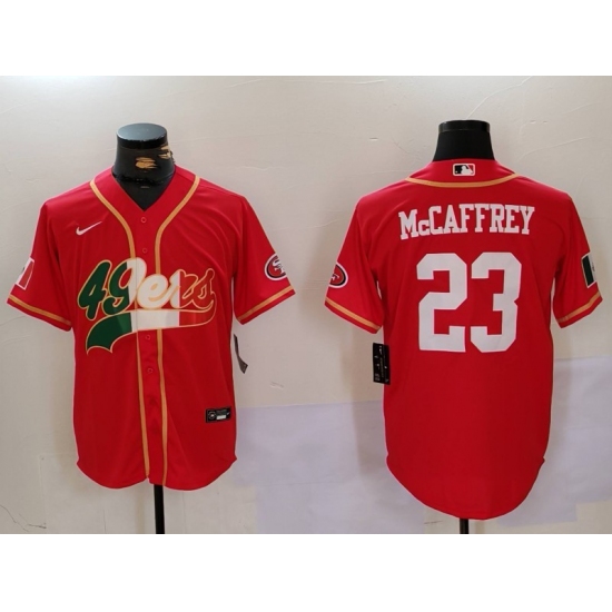 Men's San Francisco 49ers #23 Christian McCaffrey Red With Cool Base Stitched Baseball Jersey - Ujersey