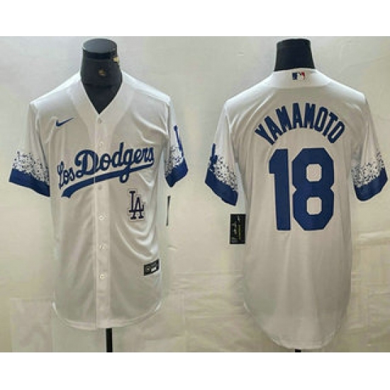 Men's Los Angeles Dodgers #18 Yoshinobu Yamamoto White 2021 City Connect Cool Base Stitched Jerseys - Ujersey