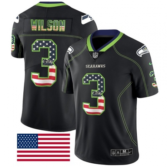 Men's Nike Seattle Seahawks #3 Russell Wilson Limited Black Rush USA Flag NFL Jersey - Ujersey